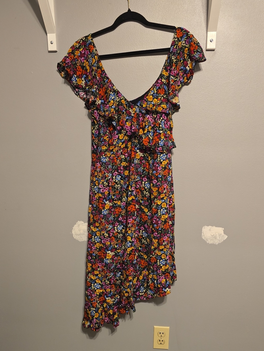 Lost + Wander Black Floral Asymmetrical Ruffle Dress